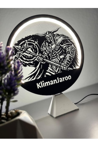Knight Online Warrior Kişiye Özel İsimli Halka Led Masa Gece Lambası Gamer Oyun Oda Dekor Hediyelik Beyaz