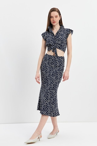 Stella Pulvis Lacivert Kolu Volanlı Gömlek Lacivert