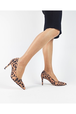 Leopar Desen Saten İnce Topuk Kadın Stiletto Leopar