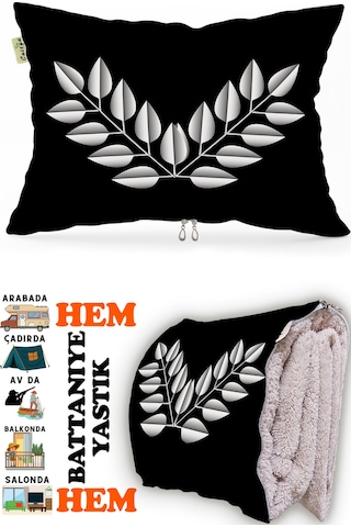 Yaprak Motif Desen Baskılı Tv Battaniyeli Opsiyonel Dekoratif Hediye Yastık Battaniye 2in1 Gifts Çok Renkli