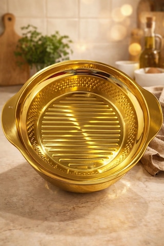 Qerhome Kulplu Paslanmaz Çelik Dövme Karıştırma - Yoğurma Kabı 25 Cm Gold Gold