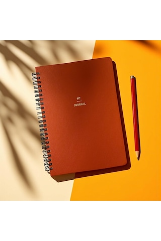 4 Aylık Hedef Ve Egzersiz Planlayıcı Defter, A5 Spiralli, 132 Sayfa, Suni Deri Kapak Fit Journal Turuncu Çok Renkli