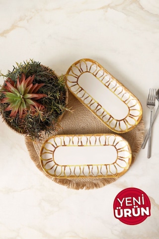 Keramika Worn Gold Noyan Kayık Tabak 26 Cm 2 Adet 22967 Çok Renkli