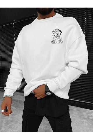 Startmore Plus Bear And Slogan Graphic Sweatshirt Beyaz Beyaz