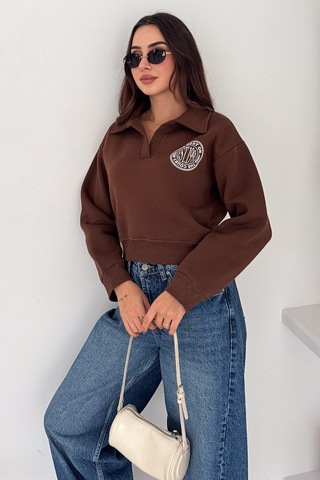 Noa & Noa Kadın Baskılı Oversize Sweatshirt Sporty Season 1992 Kahverengi