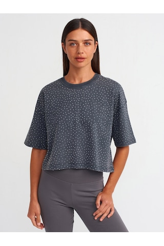 Dilvin Taş Baskılı Oversize T-shirt Antrasit