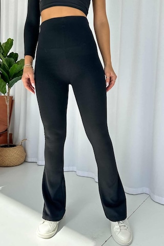 Mine Tan Butik İspanyol Paça Çelik Örme Tayt - Siyah Siyah