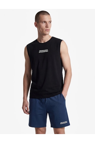 Koton Pamuklu Cepli Straight Fit Beli Bağcıklı Baskılı Spor Şort Lacivert 6sam40142nk