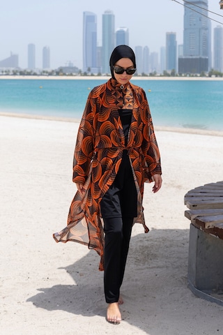 Remsa Mayo Remsa Tesettür Mayo Üzerine Tek Kaftan Kimono Pareo Rp015 Retro Siyah