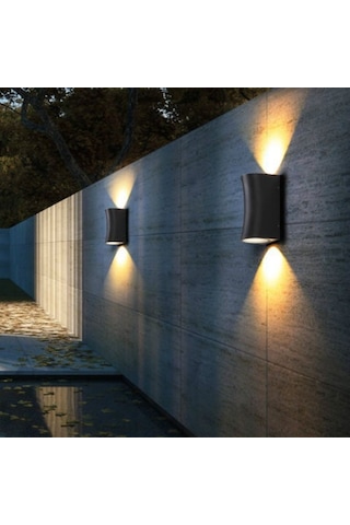 Amber Işık Çift Yönlü Iç Ve Dış Mekan Bahçe Teras Duvar Apliği Siyah
