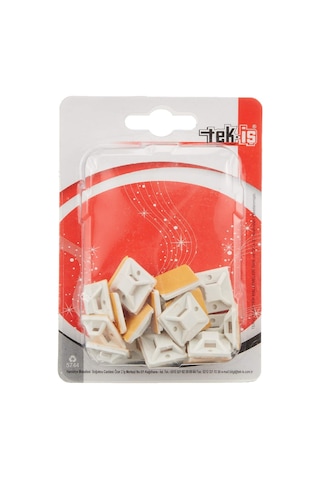 Tek-iş 522203 Kablo Bağı Yapışkanlı, Yapışkanlı Kroşe 20 Adet, Beyaz, 19x19x3.9mm