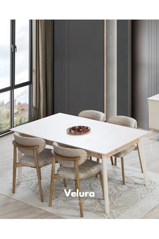 Uriel Yemek Odası Takımı Yemek Masası + 4 Adet Sandalye Beyaz