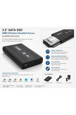 3.5 Sata Harici Harddisk Kutusu Usb 2.0 Alüminyum Kasa, 2tb Destek, Tak Çalıştır Hdd/ssd Disk Kutusu