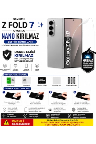 Samsung Z Fold 7 Uyumlu Nano Hidrojel Kırılmaz Ekran Koruyucu Darbe Emici Tam Kaplama 2 Adet Çift Ekran