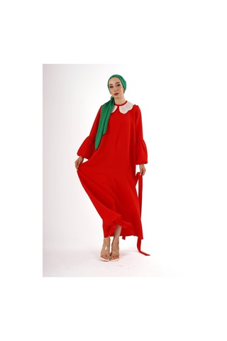 Krep Dantelli Yakalı Elbise Çok Renkli