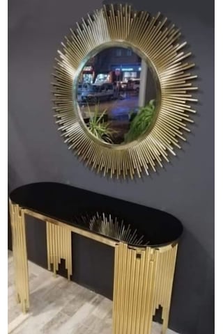 Dresuar NİCE GÜNEŞ Model Metal transmisyon Çelik Gold Renk Kaplama Yuvarlak Güneş Ayna El Yapım Gold