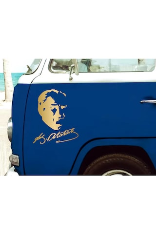Sticker Dizayn Atatürk Silüeti Ve İmza Sticker - Mustafa Kemal Atatürk Başbuğ İmza Sticker - Araba Oto Motosiklet Karavan Cam Sticker - 00391 12X10 Cm