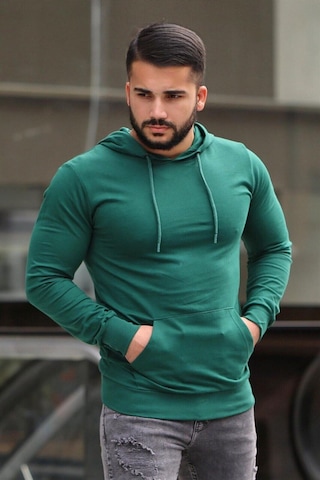 Madmext Basic Yeşil Kapşonlu Sweatshirt 4117 Yeşil
