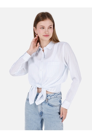 Colin's Colins Regular Fit Shirt Yaka Desenli Mavi Kadın Uzun Kol Gömlek Cl1068907 Q1.v1 Lbl Açık Mavi