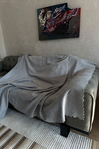 Sofline Kadife Şönil Koltuk Örtüsü, Kaymaz Kanepe Örtüsü, Koltuk Şalı 180 X 220cm Gri