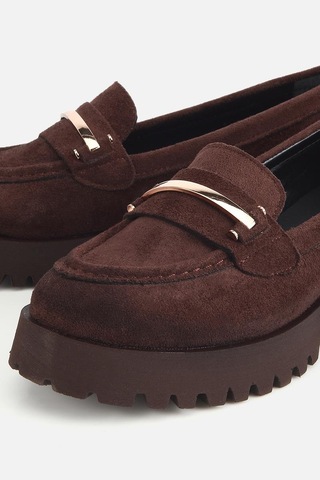 Yaya Kadın Kahverengi Süet Toka Detaylı Kalın Taban Loafer