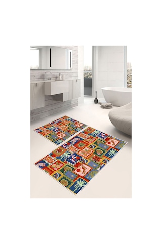 Modern Hayvan Desenli Baskılı Kaymaz Taban 2li Set Banyo Paspası Klozet Takımı 50x60cm-60x100cm çok renkli