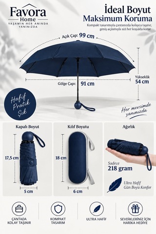 Favora Rainbox Kapsül Şemsiye - Kutulu Mini Katlanır Çanta Boy Şemsiye Gece Laciverti