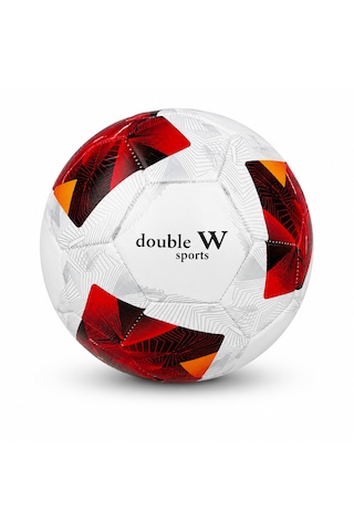 Double W Sports Dikişli Futbol Topu No:5 Kırmızı Beyaz Antrenman Topu Beyaz - Kırmızı