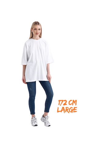 Pxm - %100 Pamuklu Oversize Tişört Kırık Beyaz Kırık Beyaz