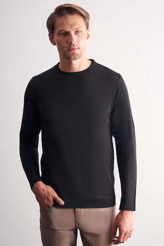 İmza Siyah Bisiklet Yaka Cepsiz Slim Fit Casual Triko Kazak Siyah