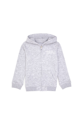 U.S. Polo Assn. Kız Çocuk Açık Gri Melanj Kapüşonlu Fermuarlı Basic Sweatshirt 50316837-VR091