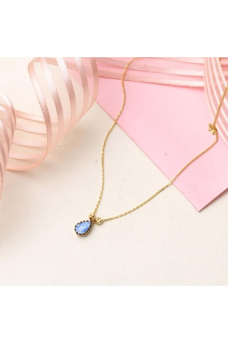 Lacivert Damla Taşlı 14 Ayar Altın Kolye KLBLS14K5320