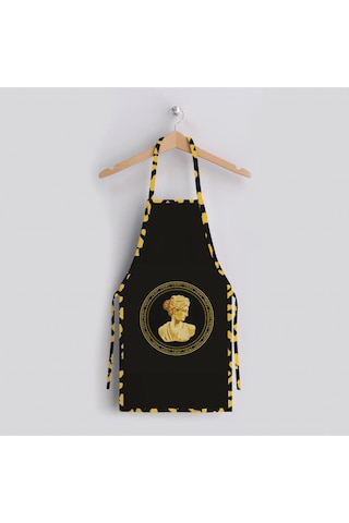 Siyah Büst Detaylı Mutfak Önlüğü Keten Kumaş, Uluslararası Yıkama Ve Solmama Sertifikası Çok Renkli