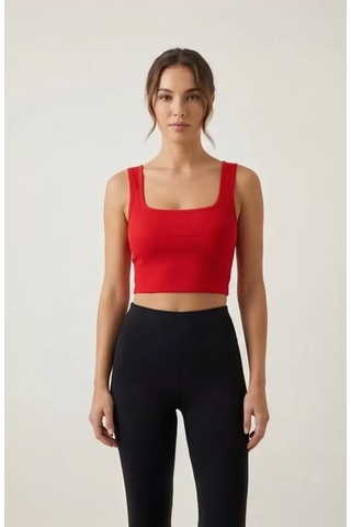 LUXSTOREE Kadın Kırmızı Kalın Askılı Crop Top Büstiyer Modern Ve Şık Tasarım Çok Renkli