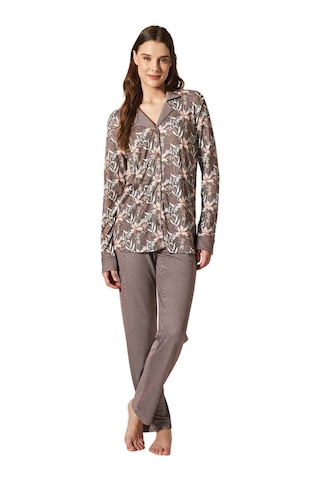 Pijadore Kadın Kahve Boydan Düğmeli Pijama Takım 1737 Kahve