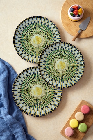 Grandora Modern Yeşil Desenli 6 Adet 27 Cm Servis Tabağı Tatlı, Pasta, Servis, Kahvaltı Tabağı Seti Yeşil