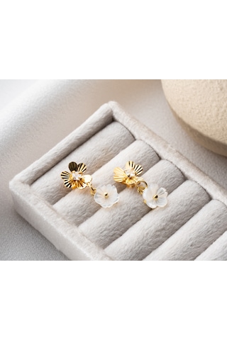 925 Ayar Zirkon Taşlı Sedef Yonca Küpe.rose.gold.rodaj Gümüş 49622923