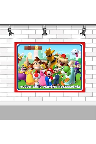 Süper Mario Lüks 70x100 Cm Afişli Doğum Günü Süsleri Seti