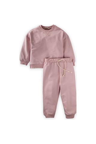 Cigit Basic Karyoka Detaylı Sweatshirt Takım 3-8 Yaş Pudra Pembe Pudra Pembe
