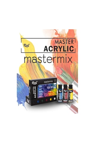 Rich Mastermix Akrilik Boya 6 Renk 60 Ml 1 Paket Pastel Renkler Akrilik Boya 6 Lı Profesyonel Tuval Canvas
