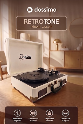 Dossimo Retrotone Bt+aux+usb Destekli Yedek İğneli Krem Pikap Çalar Ds-r100