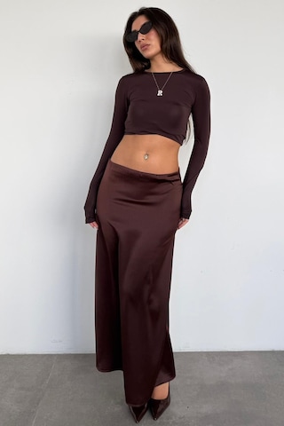Madmext Acı Kahve Saten Midi Boy Şık Kadın Etek Mg2637 Siyah