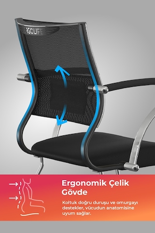 Ergolife Sit Air Ergonomik Bekleme Koltuğu Krom Ayaklı, Bel Destekli, Fileli, Toplantı Sandalyesi -572.5f.1.6a4 Çok Renkli