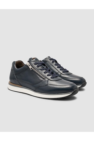 Cabani %100 Hakiki Deri Lacivert Bağcıklı Ve Fermuarlı Erkek Sneaker Lacivert
