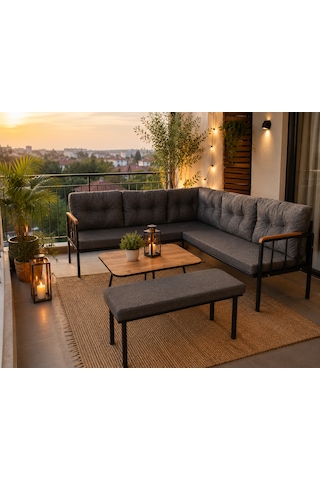 Riva Metal Bahçe Balkon Köşe Takımı Siyah Boyalı İskelet Keten Kumaş Süngerli 180x120 Cm Antrasit Riva Metal Bahçe Balkon Köşe Takımı Siyah Boyalı İskelet Keten Kumaş Süngerli 180x120 Cm Antrasit