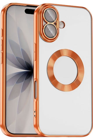 Apple Uyumlu iPhone 17 Kılıf Kamera Korumalı Logo Gösteren Kapak Omega Turuncu