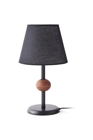 Safir Light Ahşap Detaylı Metal Abajur - Siyah - 43x25x25 Cm Siyah