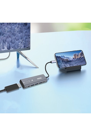 Go Des Gd-6903 Type-c Bağlantılı 6in1 Hub Adaptör Usb3.0/hdmi/pd 100w/4k Ultra Hd 30hz/5gbps Gri