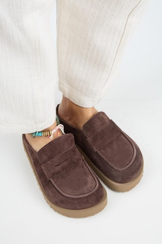 Manijero Ziva Kadın Hakiki Deri Loafer Platform Açık Kahve Terlik Kahverengi