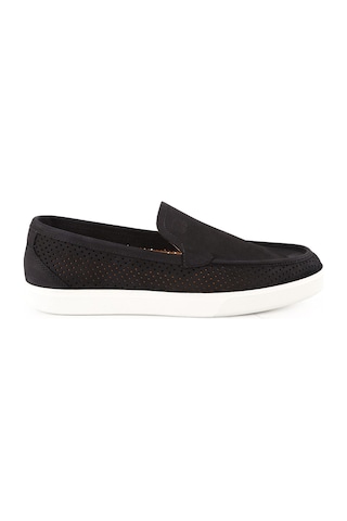 Lbr H1126 Hakiki Nubuk Erkek Casual Ayakkabı - Lazer Kesim Delikli, Kauçuk Tabanlı Yazlık Slip-on Siyah